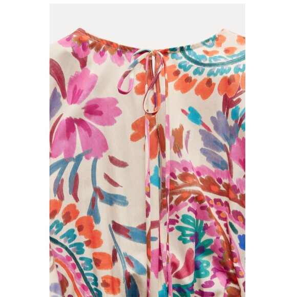 ZARA PRINTED DRESS WITH KNOT SIZE XS NWT - Picture 8 of 12